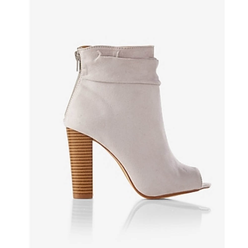 Express Grey Stacked Heel Peep Toe Bootie